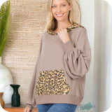 Adorable Me Zenana Ash Mocha Leopard Hooded Sweater Top-Sweatshirt