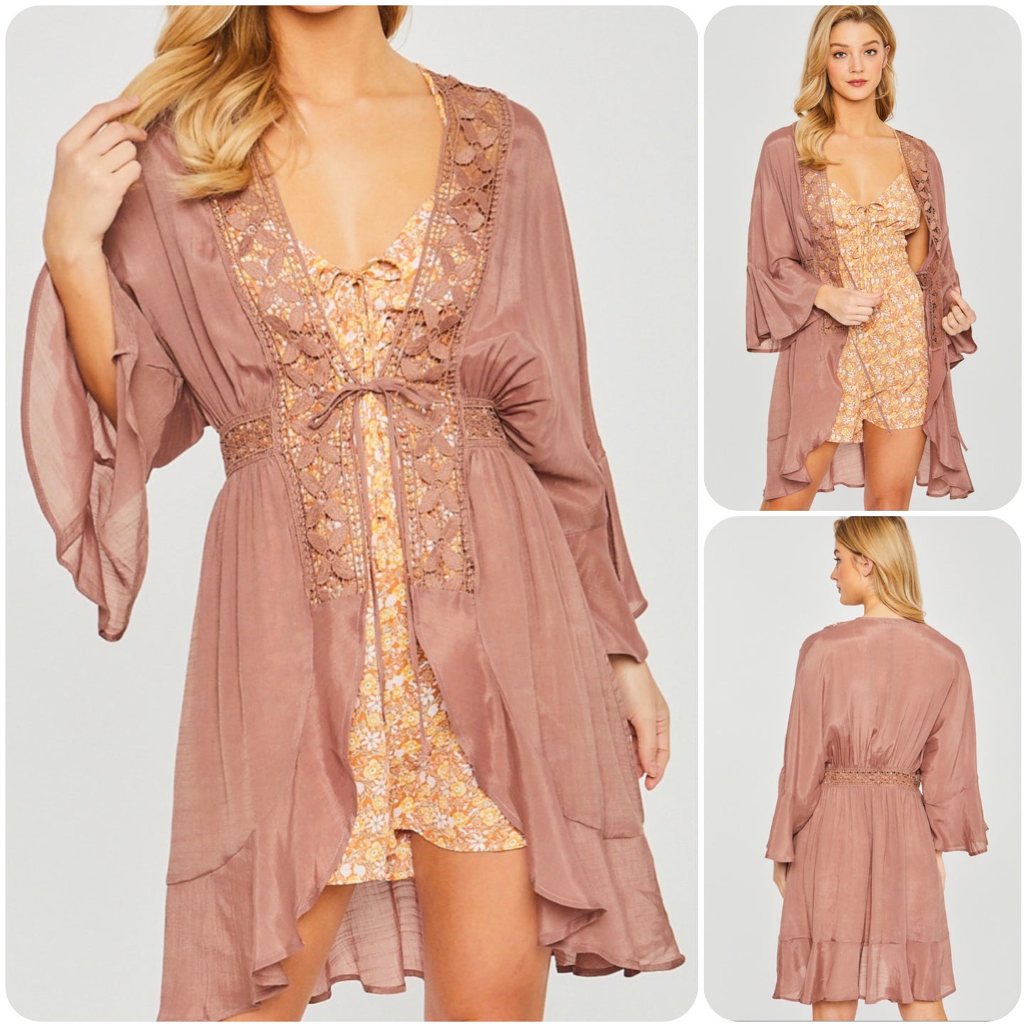 Ashlyn’s Classy and Sassy CoCo Crochet Lace Ruffle Trim Kimono