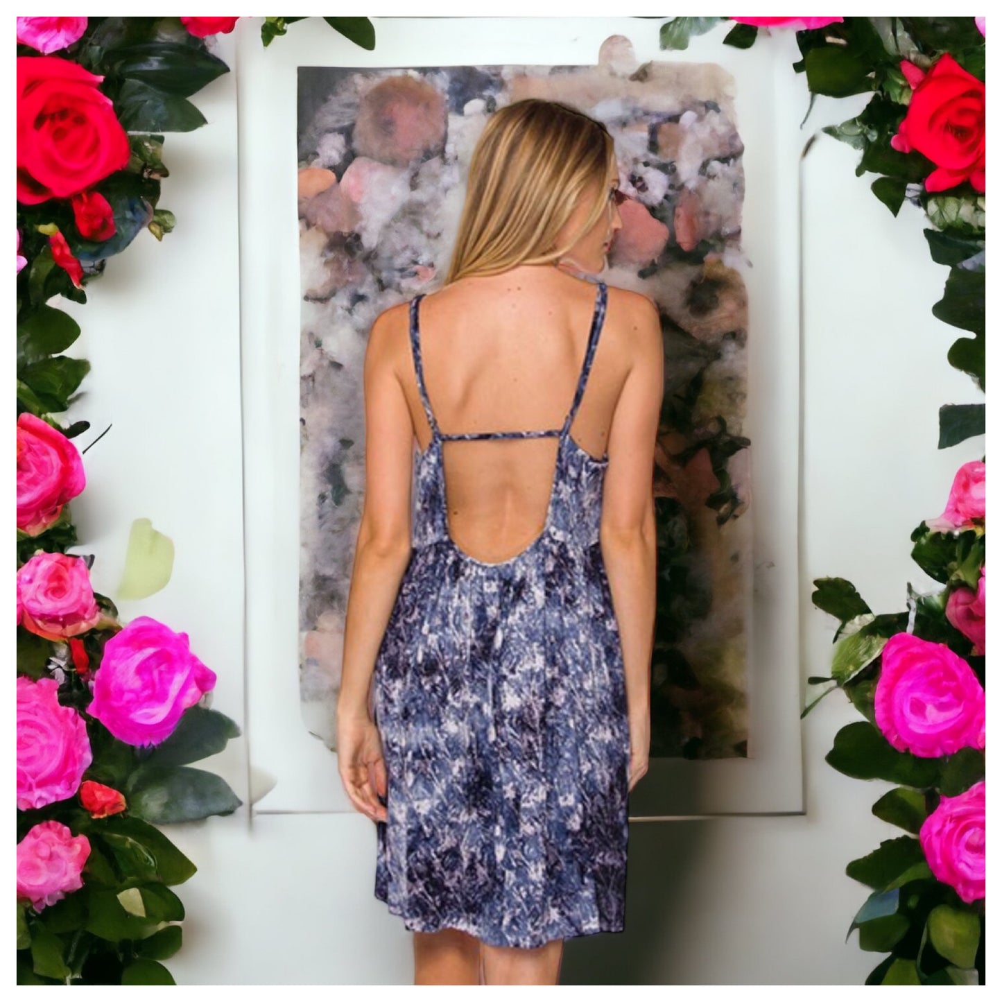 Closeout-Ashlyn’s Darling Blue Tiedye Open Back Dress-Swimsuit Cover
