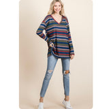 Door Buster-Ashlyn’s Casually Cute Navy Striped V Neck Tunic Top-Oversized