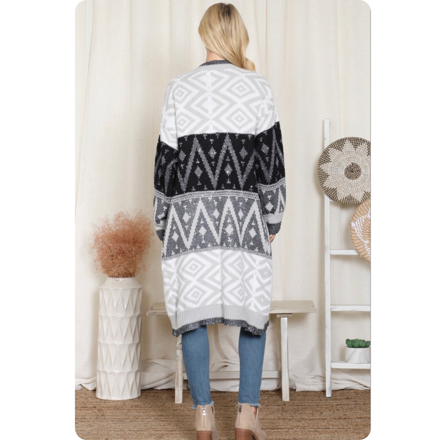 Call Me Classy! Aztec Black Gray Knit Cardigan-Sweater-Jacket