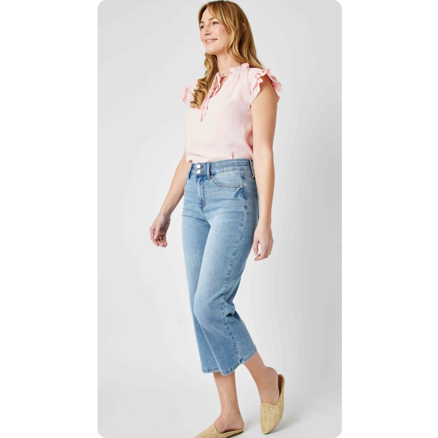 JUDY BLUE PLUS SIZE HIGH WAIST DOUBLE WAISTBAND CROP WIDE LEG