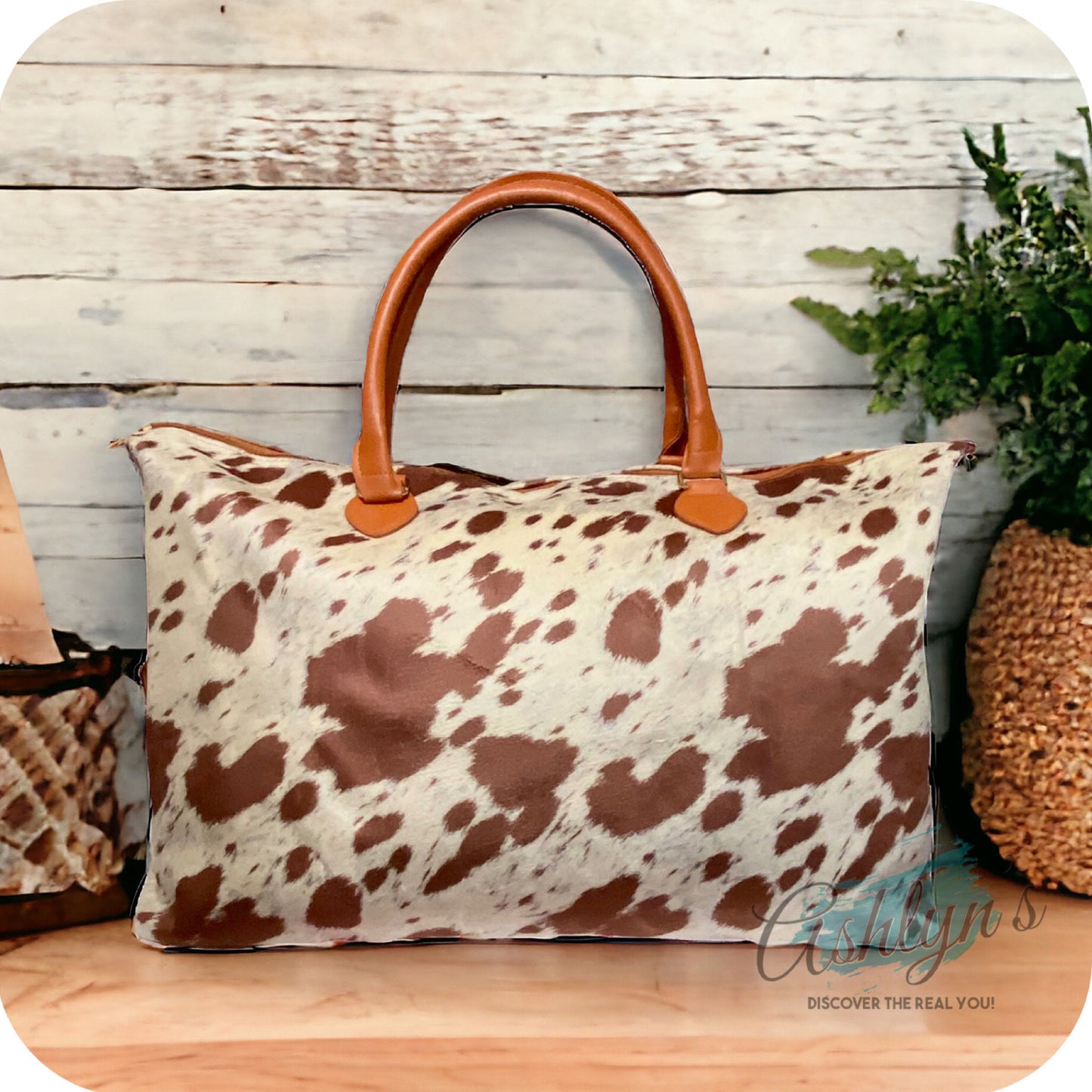 Gotta Get It! Beige Brown Cow Print Huge XL Weekender Bag-Tote Bag-Sling Bag