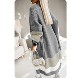 Hello Beautiful-Gray Color Block Long Sweater Duster-Cardigan