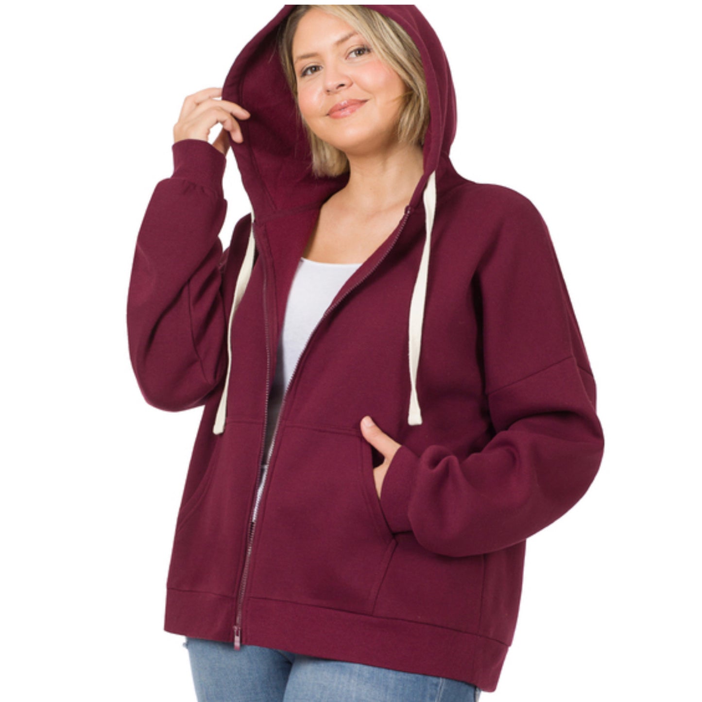 Always More to Love Zenana Zip Up Hoodie-Hooded Sweatshirt-Plus Size Jacket