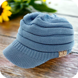 CC Beanie Tail Messy Bun Winter Hat-Visor Knit Hat-Warm Knit Ball Cap