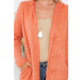 One Left Special-Ashlyn’s Casually Classy Silky Fur Coral Hooded Cardigan-Open Front Sweater