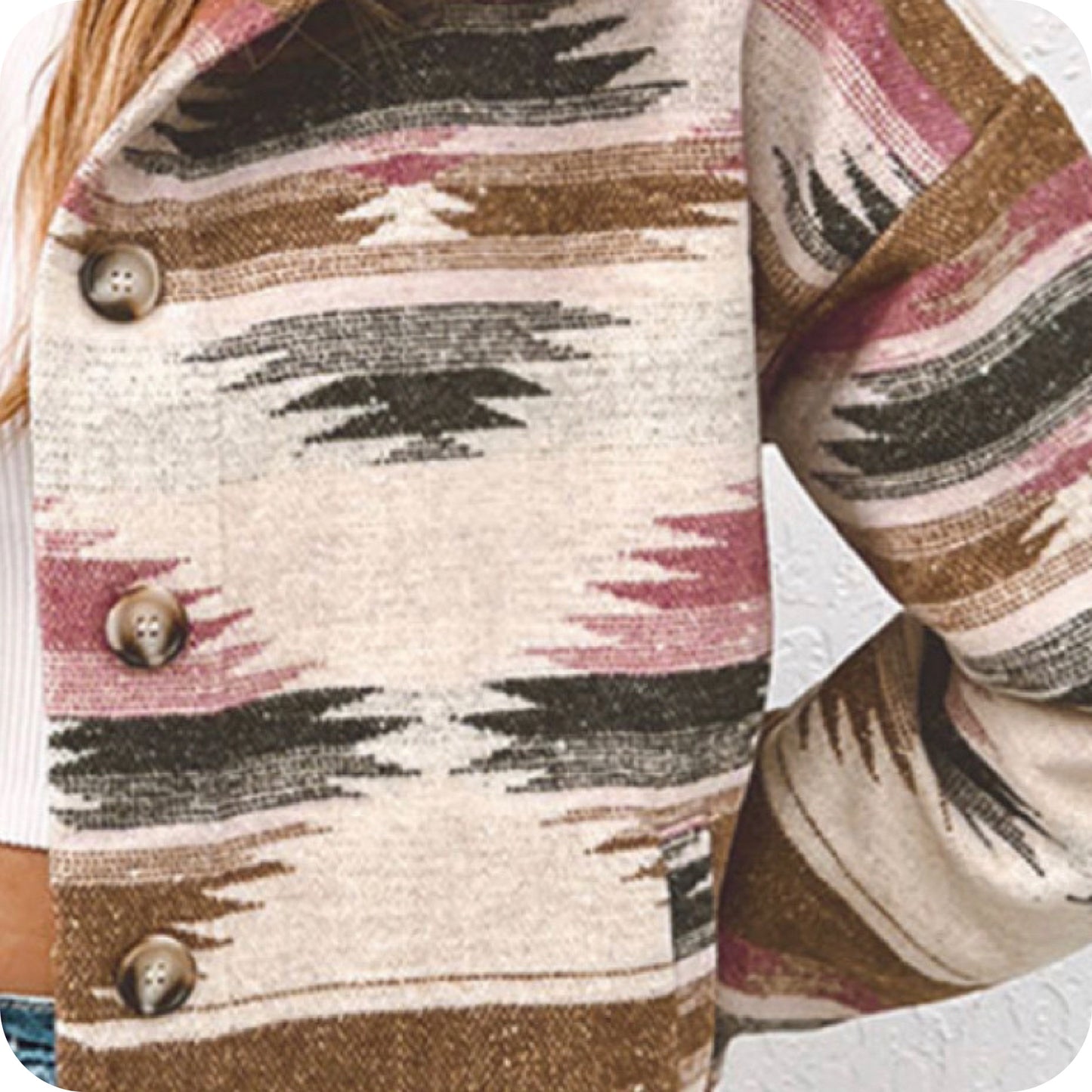 Hello Beautiful! Lori B Women’s Beige Rose Aztec Jacket-Tribal Shacket