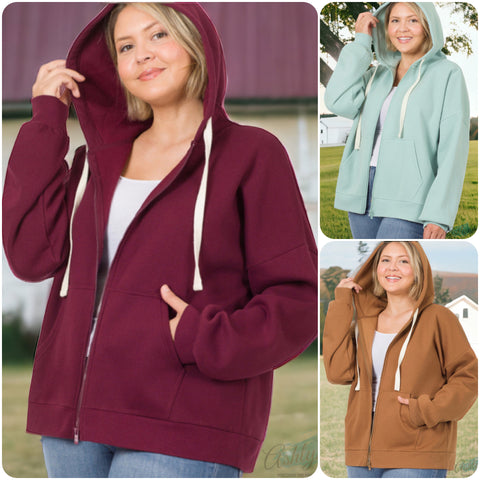 Always More to Love Zenana Zip Up Hoodie-Hooded Sweatshirt-Plus Size Jacket
