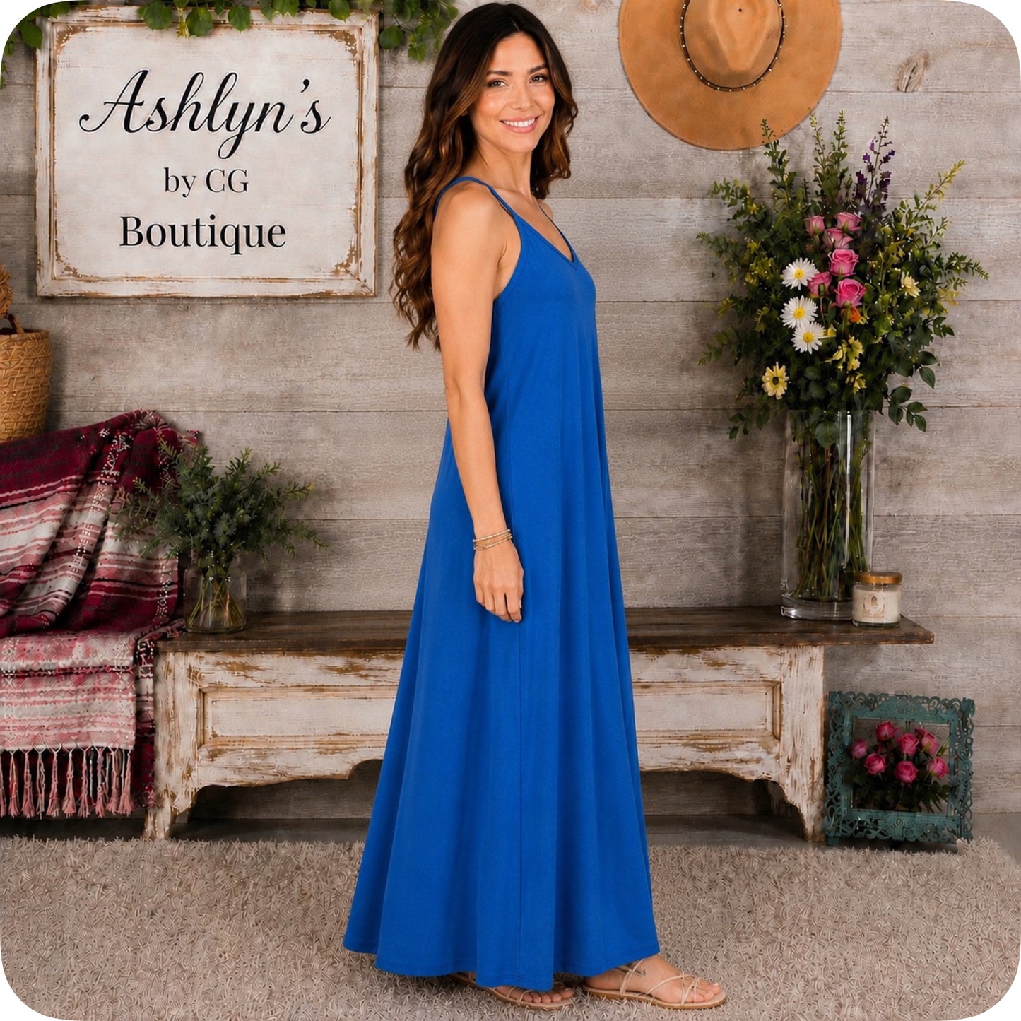 Casually Classy ZENANA Ocean Blue V Neck Cami Maxi Dress