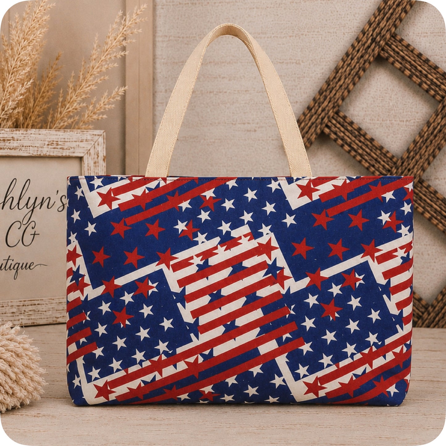 Ashlyn’s Beach Day to Any Day XL American Flag Tote Bag-Purse