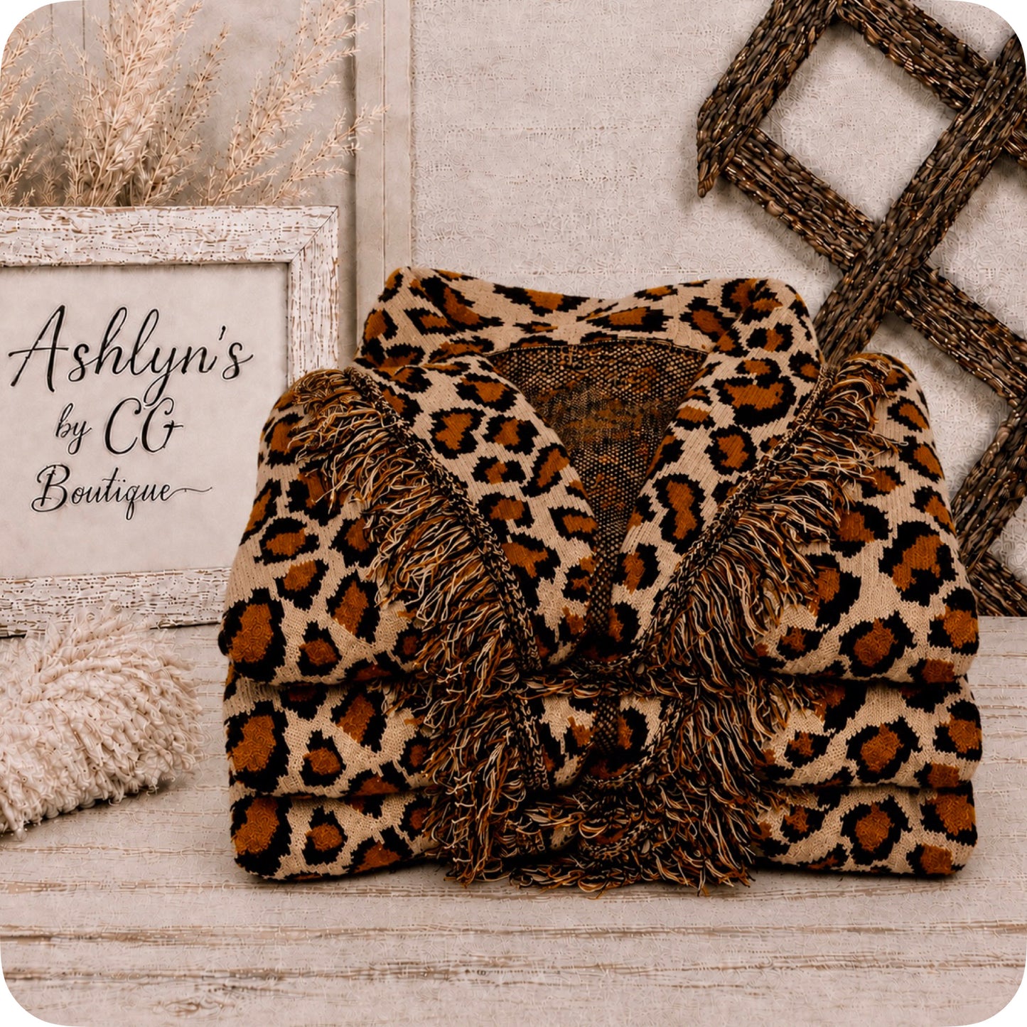 Sassy to Classy Fringe Trim Belted Leopard Cardigan