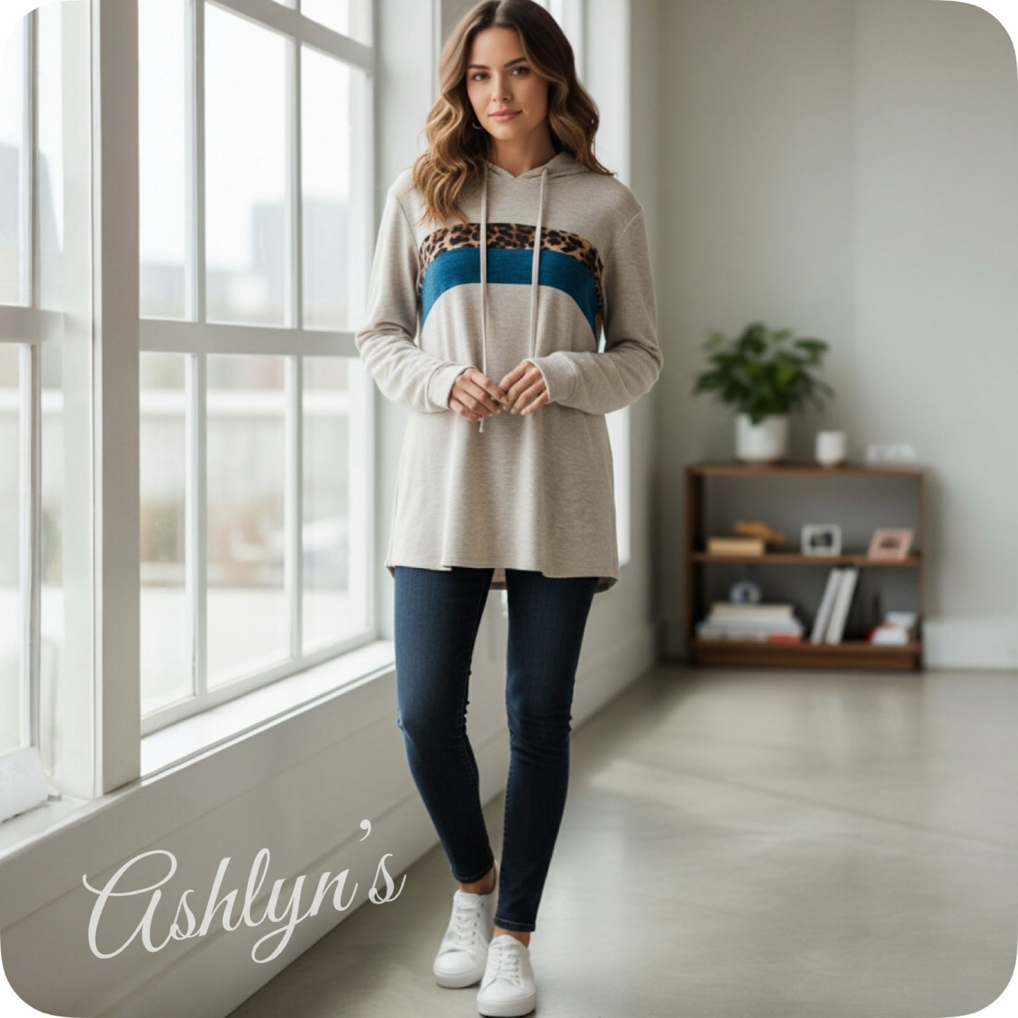 Ashlyn’s Ultra Soft Hacci Knit Color Block Hooded Sweater Top