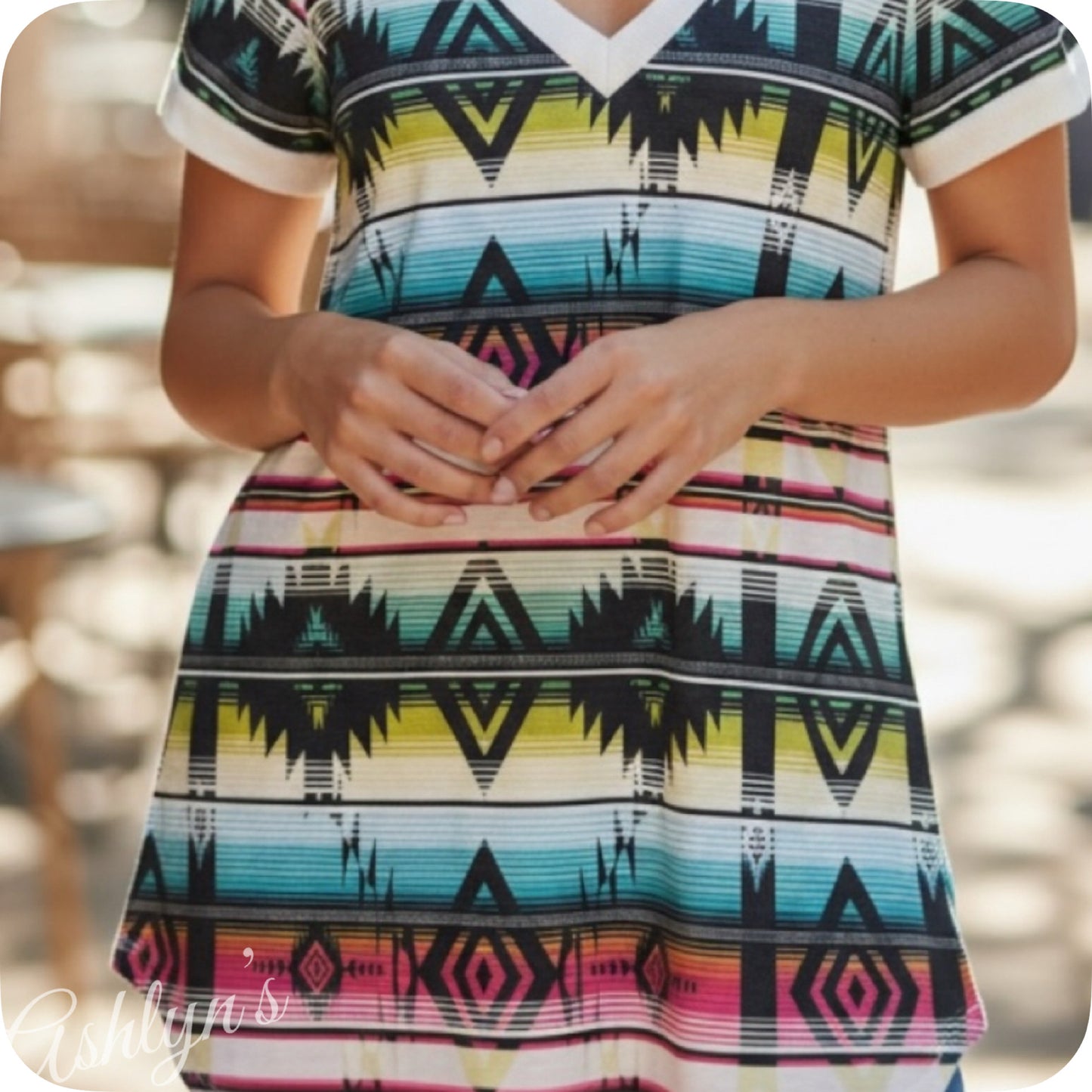 Colorful Aztec V Neck Tunic Top