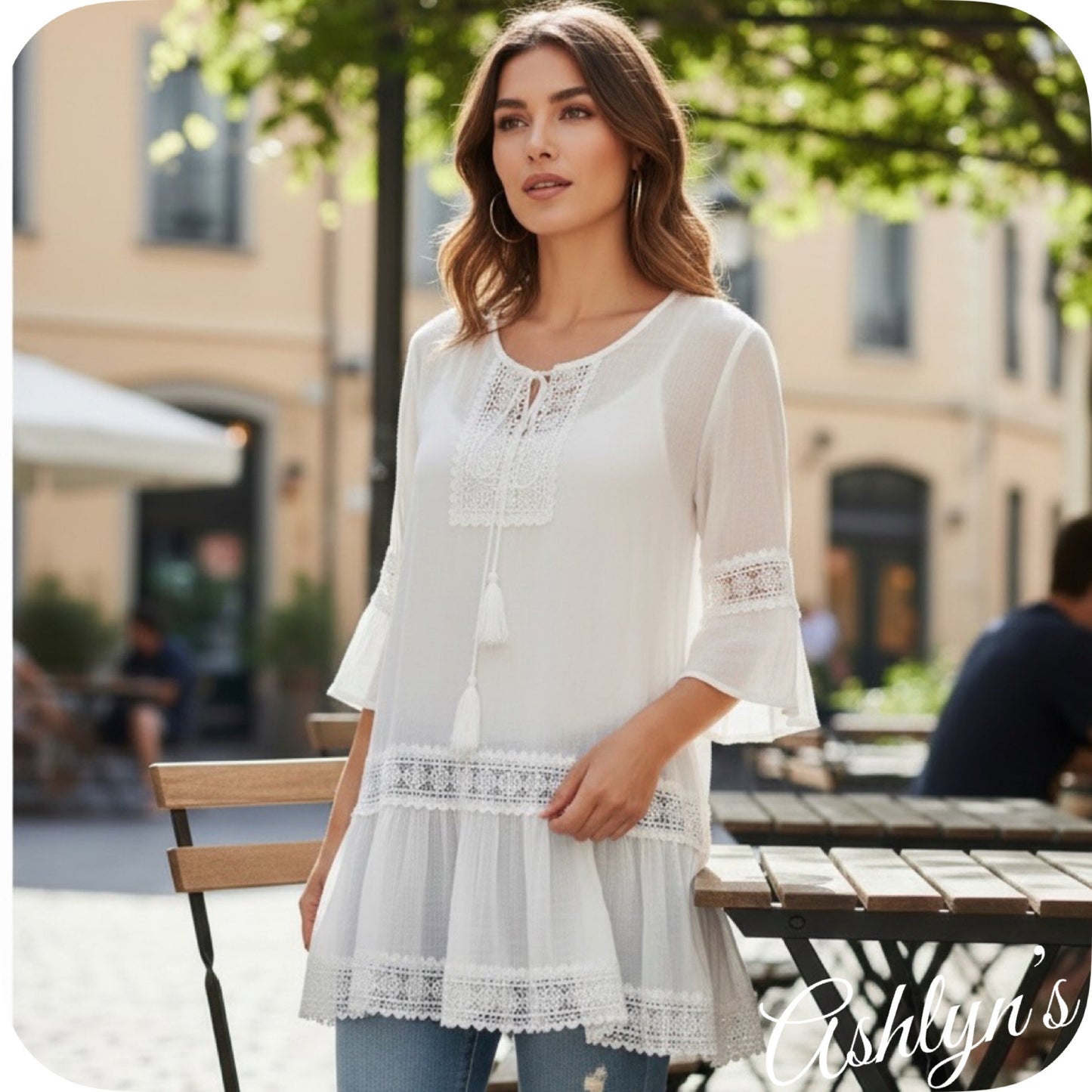 Darling Ivory Boho Top or Swimsuit Cover with Lace Detail