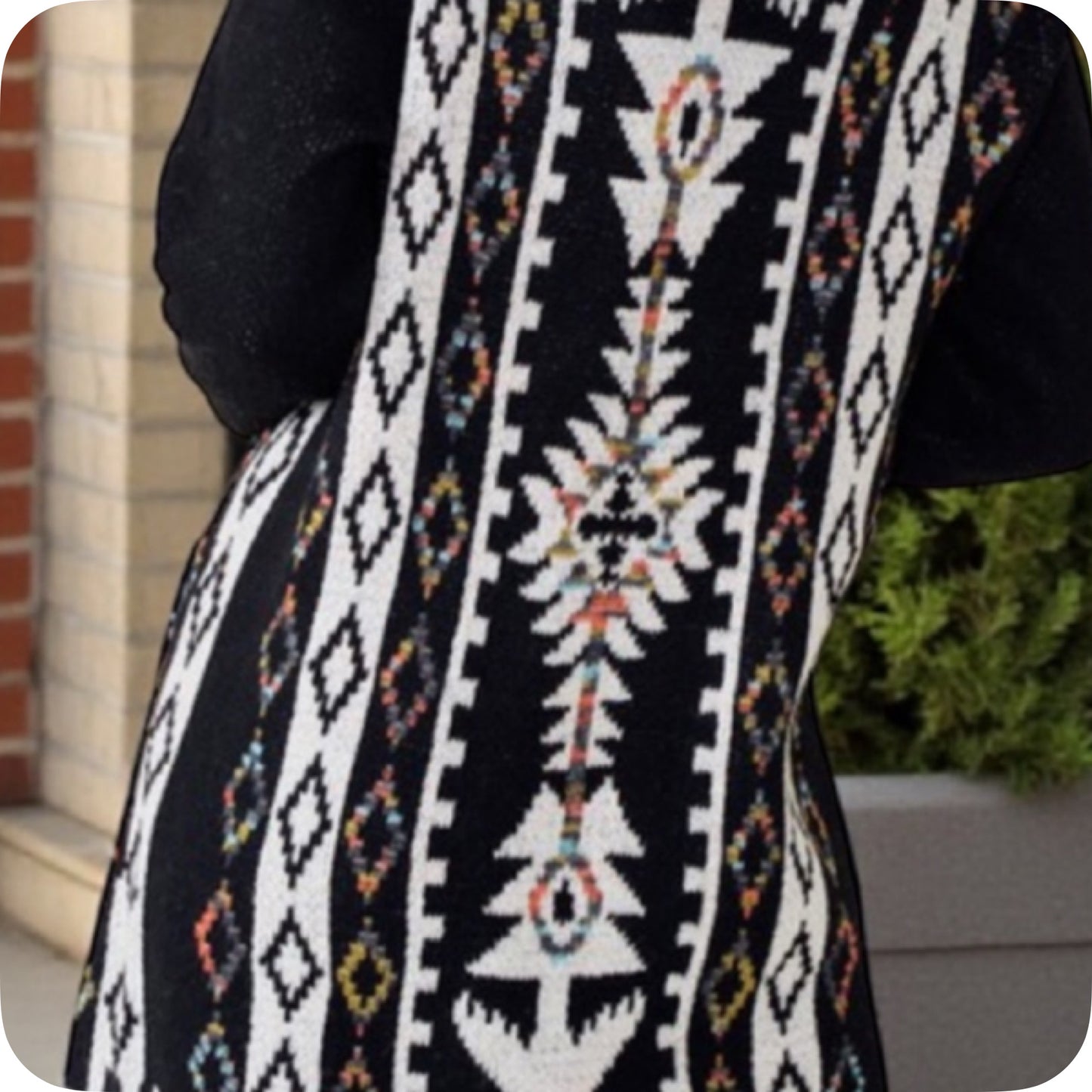 Boho Asymmetric Print Long Black Hooded Cardigan-Aztec Sweater-Duster