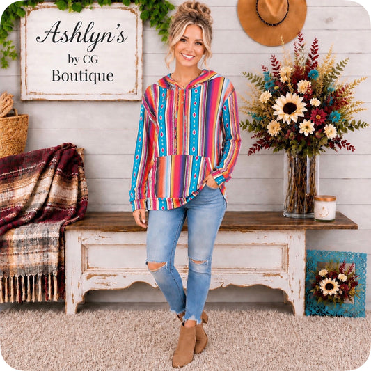 Fall Ready Serape Hooded Sweater Top