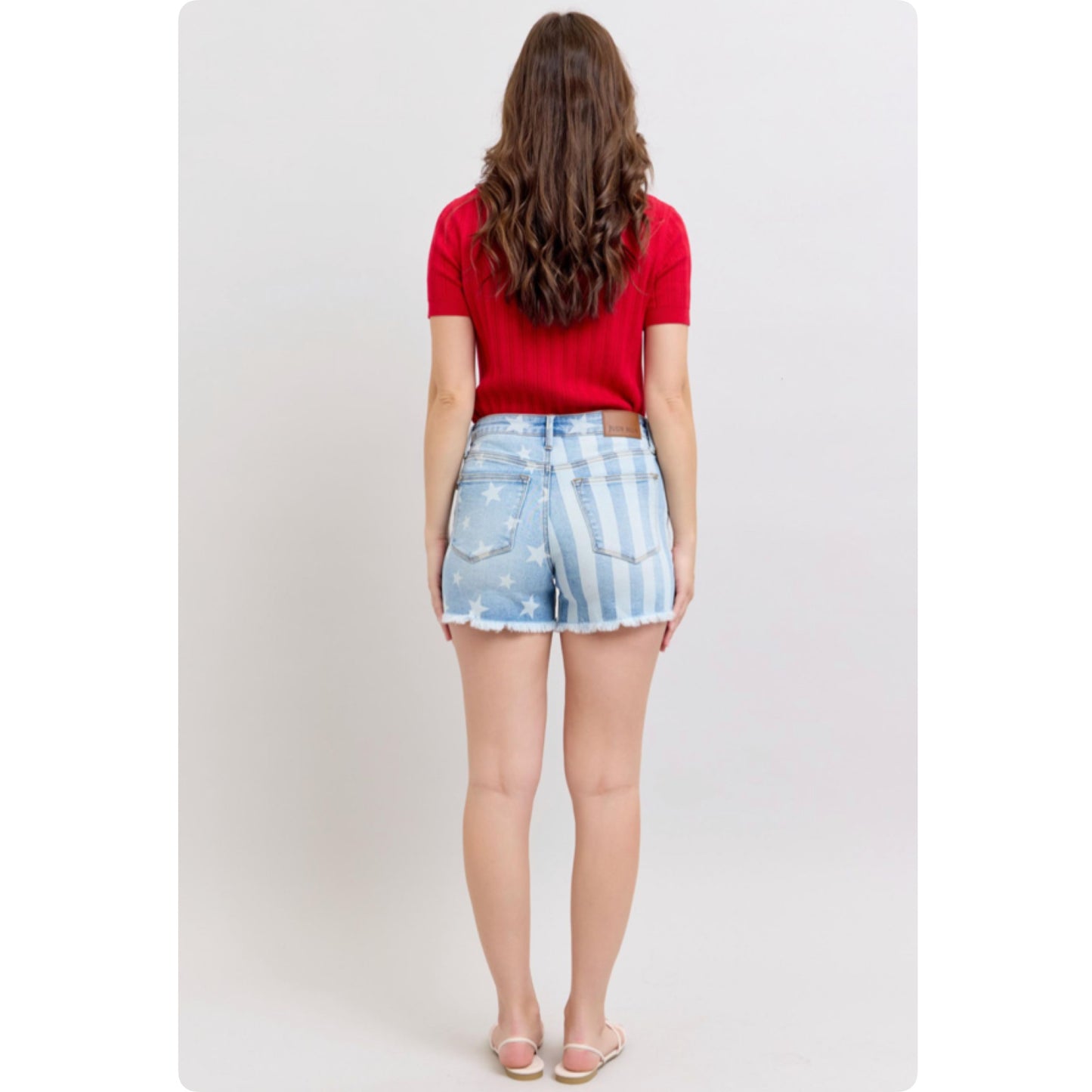 JUDY BLUE American Pride Stars and Stripes Frayed Hem Shorts