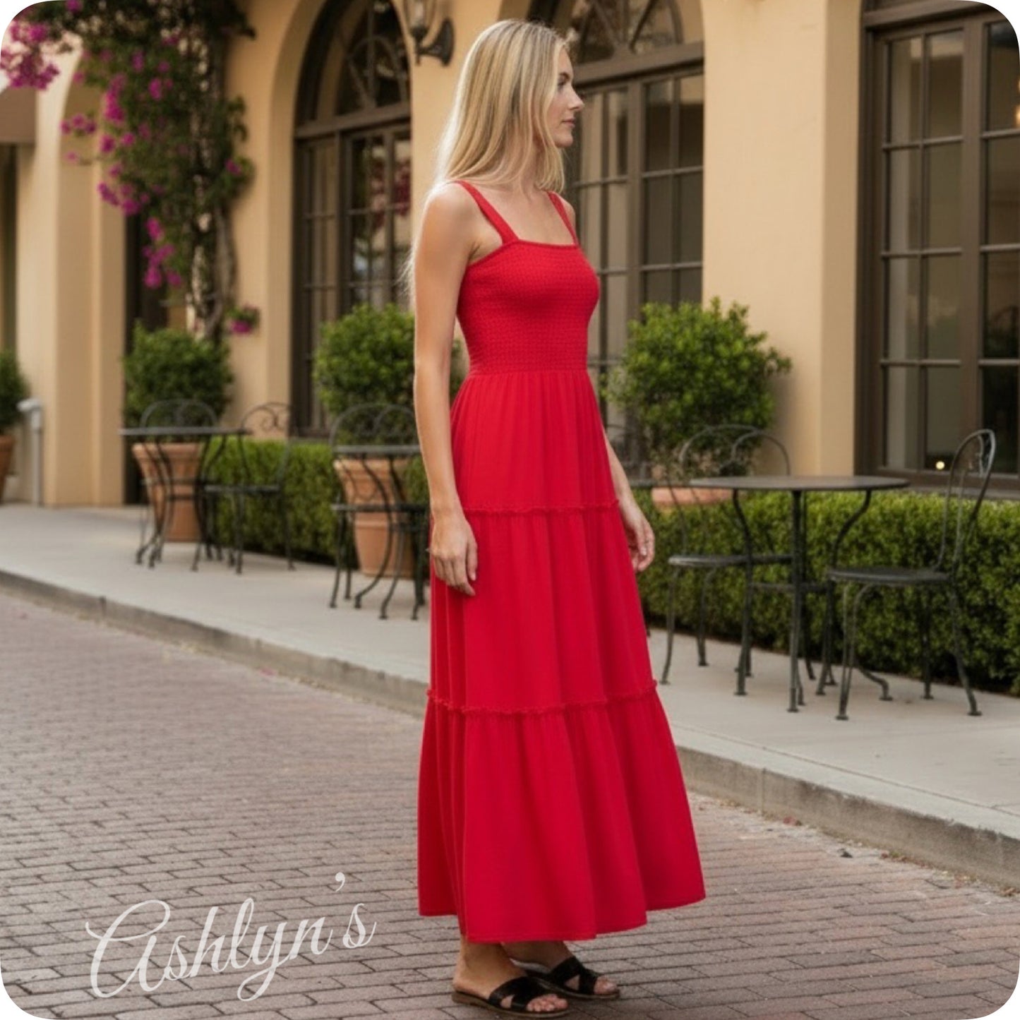 Adorable Me-Zenana Casually Classy Ruby Red Smocked Midi Dress