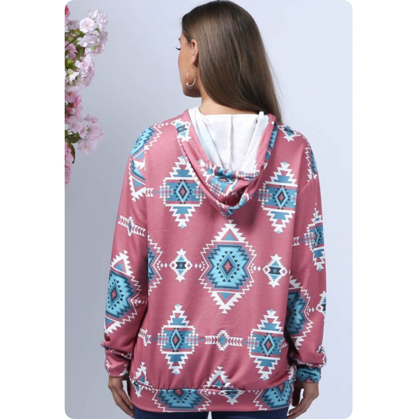 Ashlyn’s Mauve Turquoise Aztec Print Ultra Soft Hoodie-Pullover