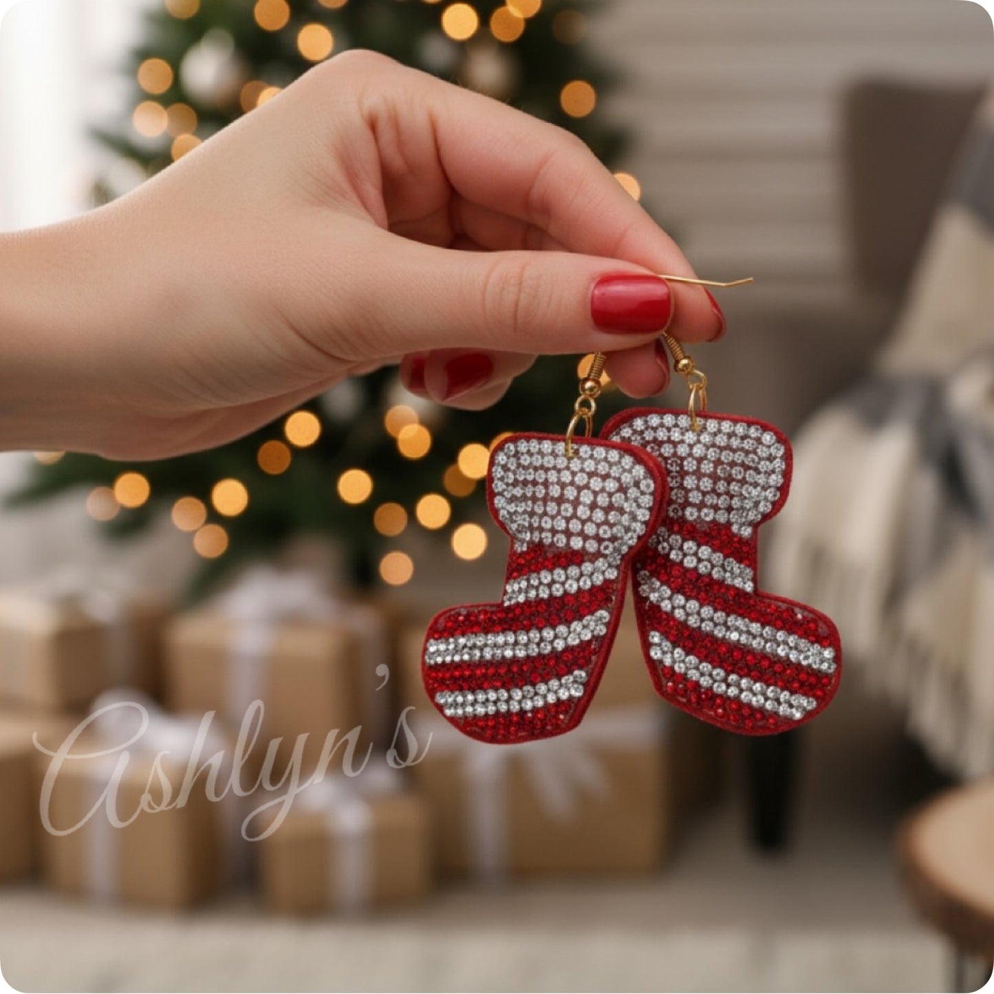 Definite Must for the Holiday Christmas Puffy Stocking Earrings-Dangle-Jeweled-Accessories