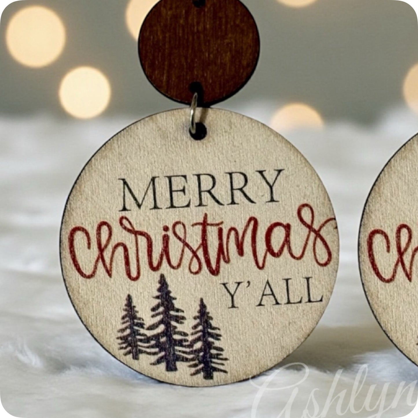 Merry Christmas Y’all Wood Dangle Earrings