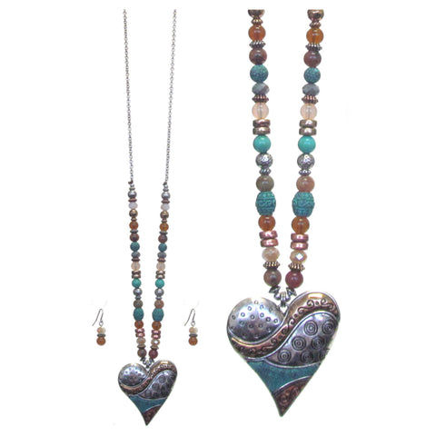 Unique Vintage Textured Heart Necklace Set
