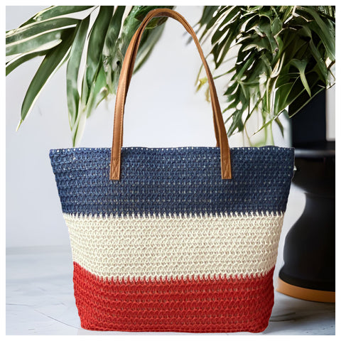 Ashlyn’s American Pride Red White and Blue Crochet Tote Bag-XL Weekender Bag-Purse