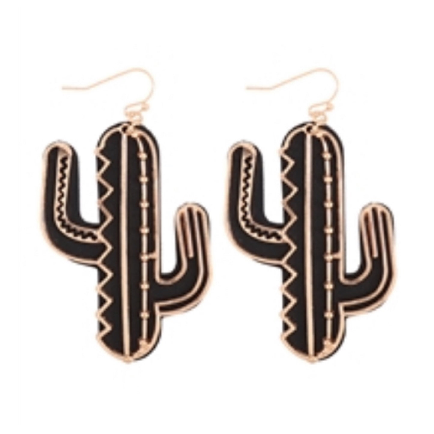 Adorable Black Leather Cactus Dangle Earrings
