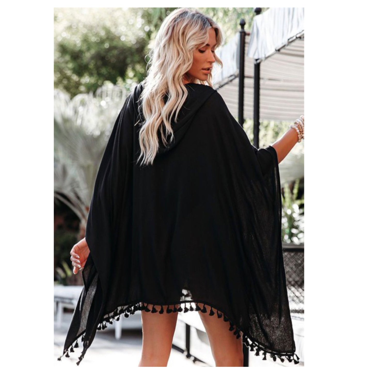 Ashlyn’s Tassel Oversized Black Hooded Swimsuit Cover Up