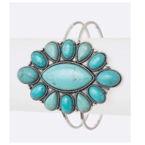 Iconic Turquoise Stone Flower Western Bangle Bracelet
