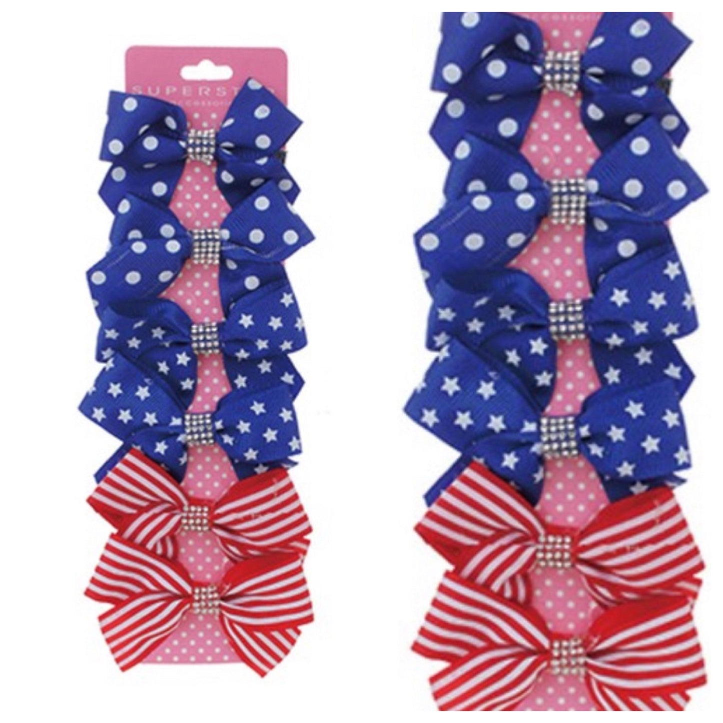 Set of 6-American Flag Theme Little Girl Rhinestone Hair Bows
