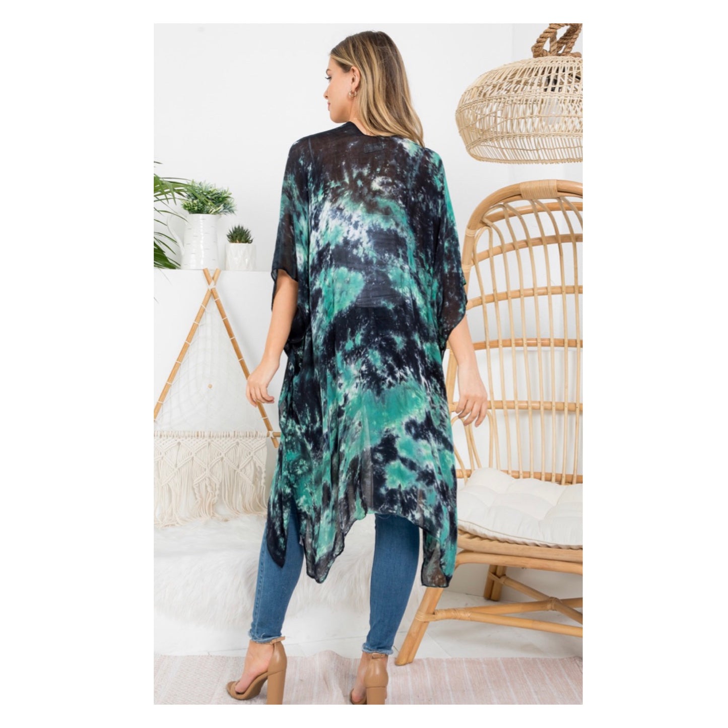 Classy and Sassy Boho Navy Jade TieDye Kimono-Cardigan