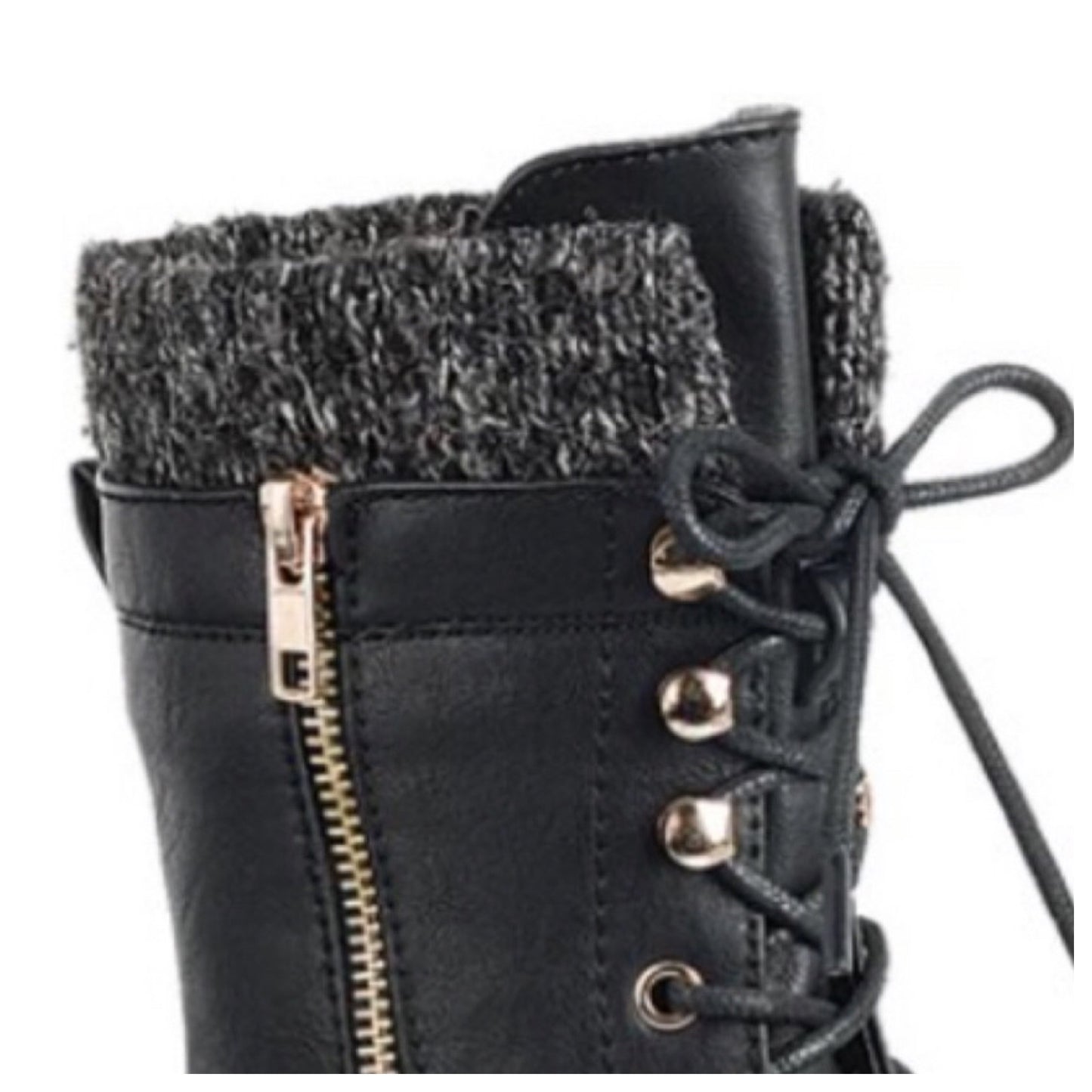 Cozy Cute Pepper Trim Black Combat Boots