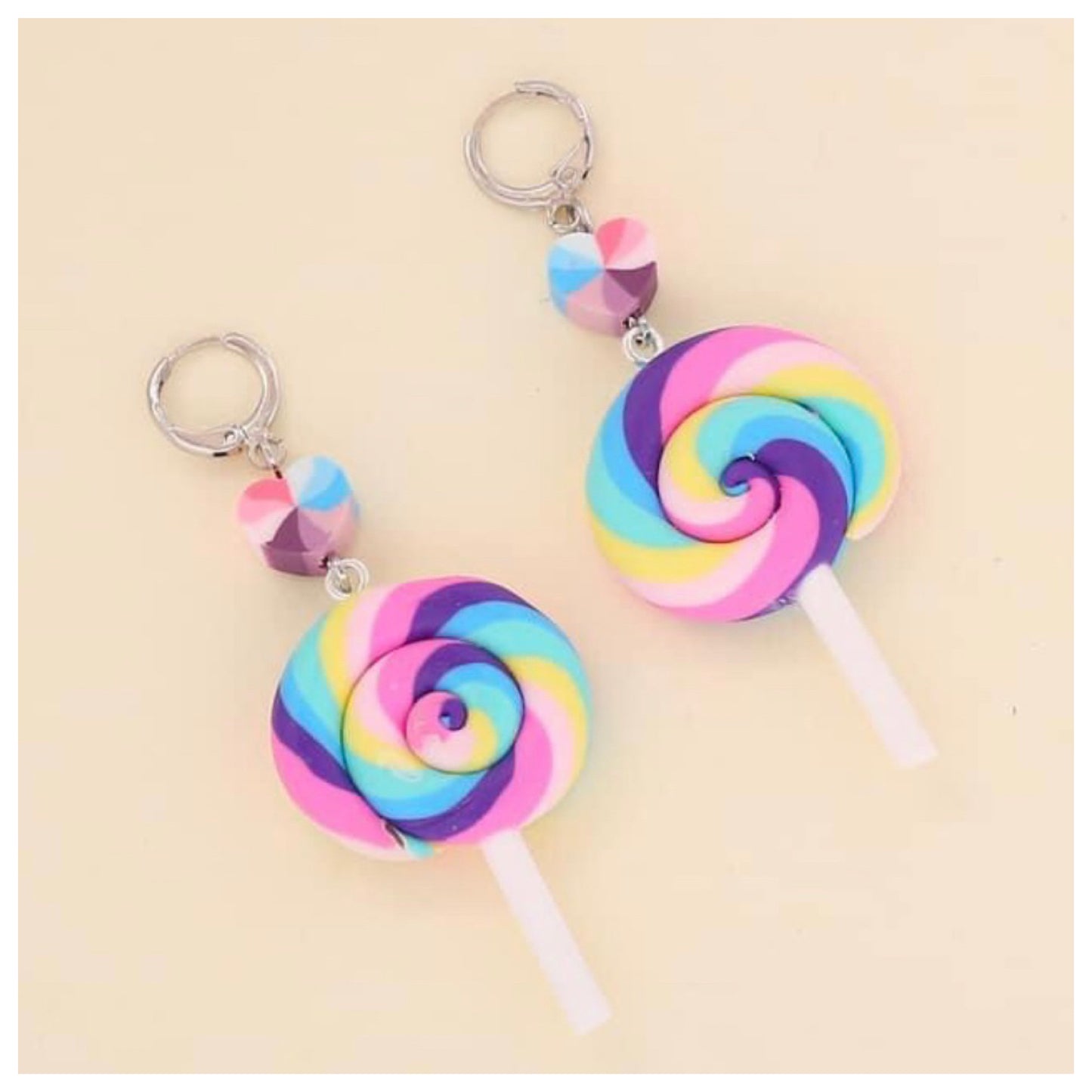 Adorable Clay Rainbow Sucker Earrings