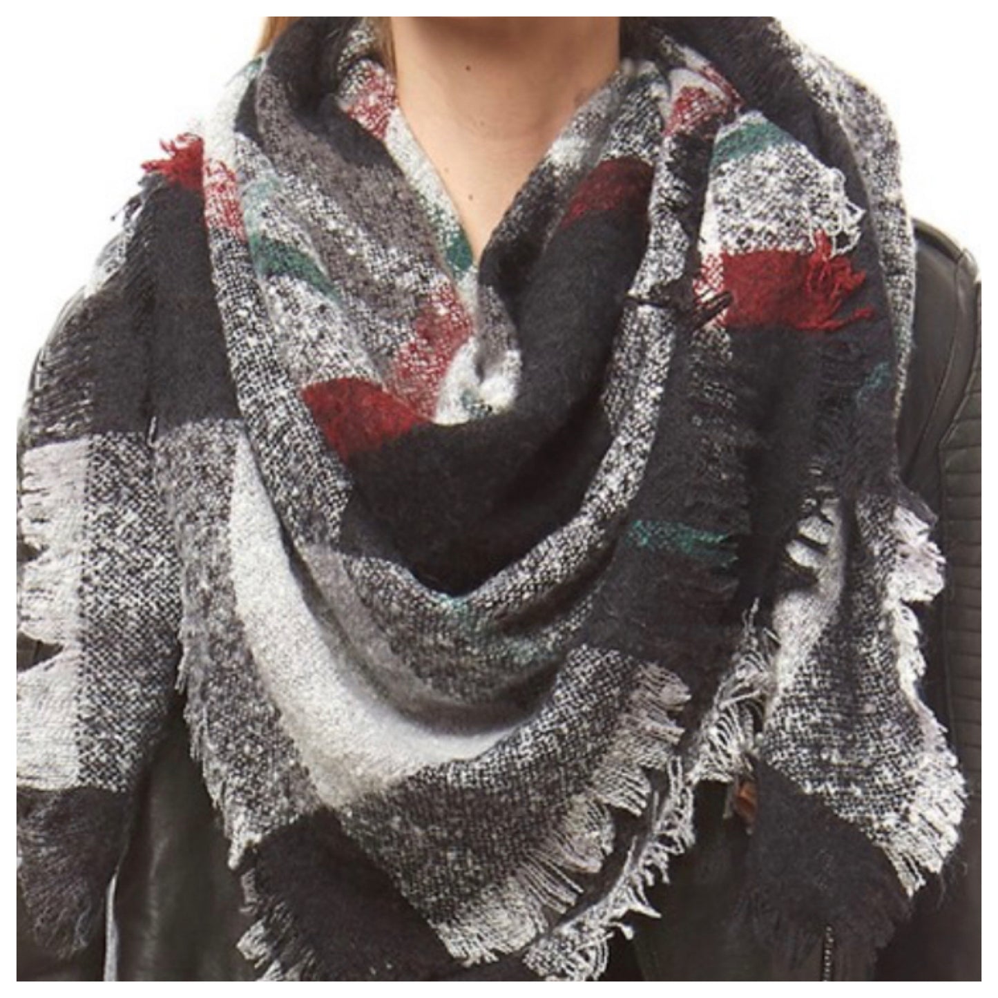 Crazy Soft Black Plaid Large Blanket Scarf