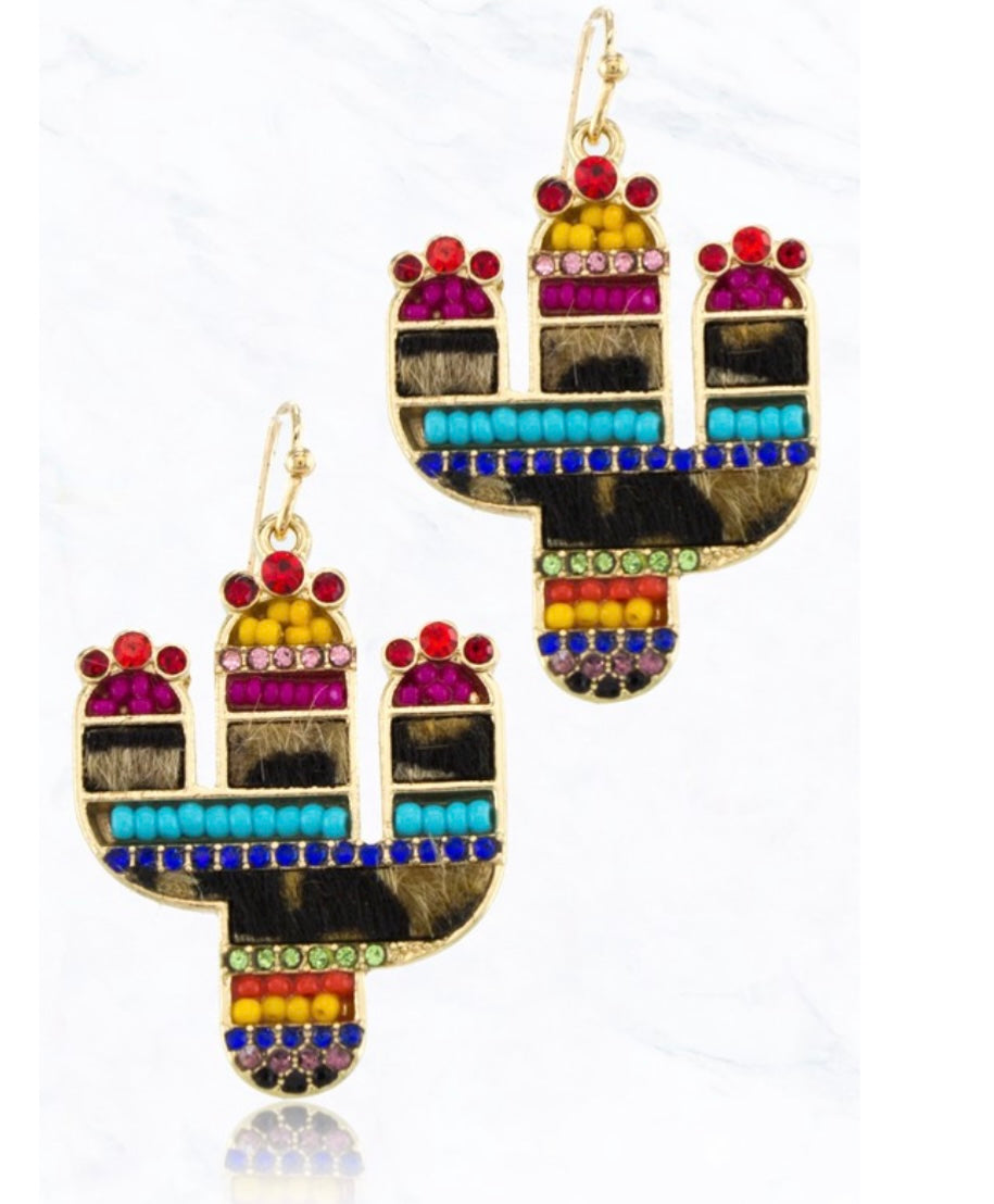 Stunning Rhinestone and Seed Bead Serape and Leopard Earrings