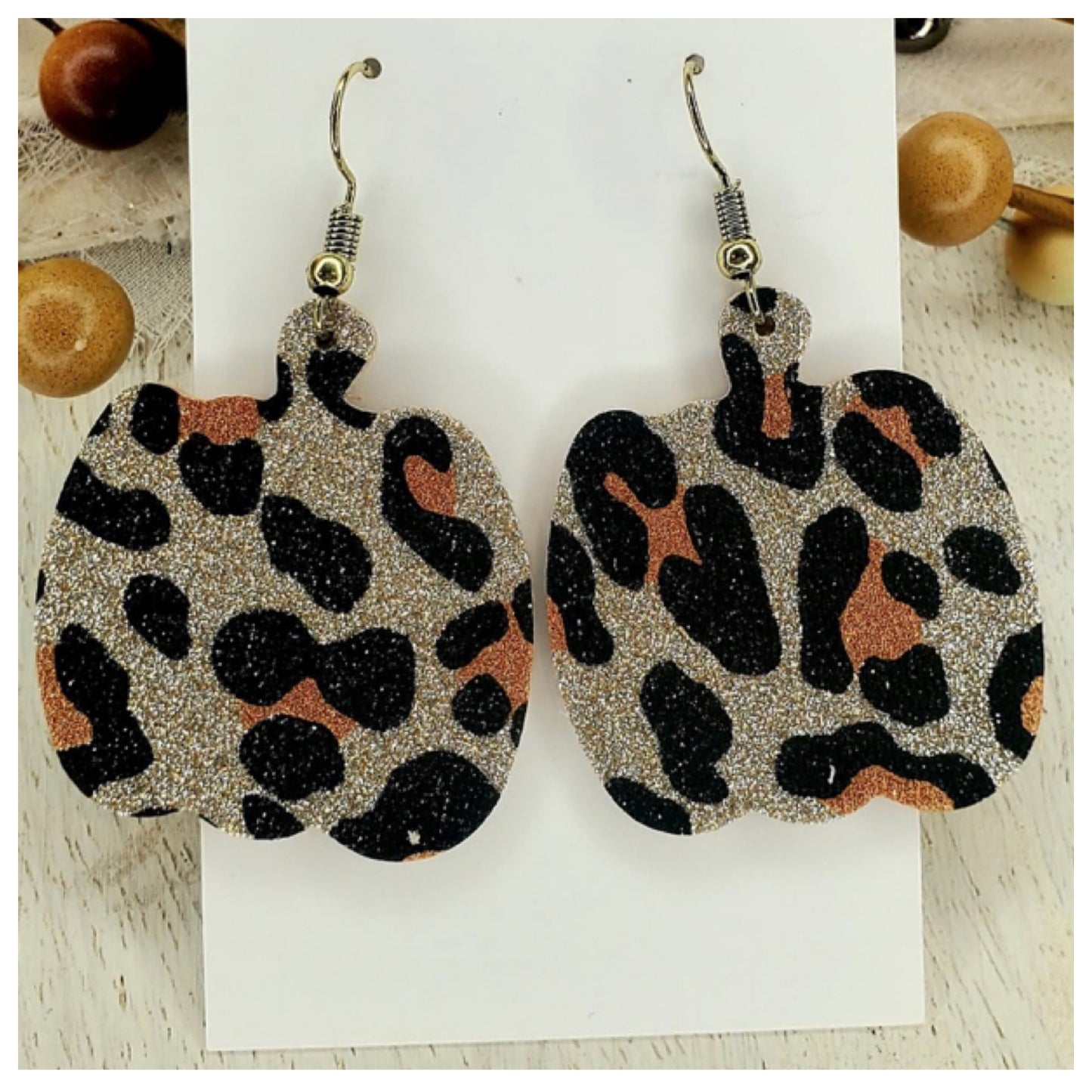 Adorable Sparkle Leopard Leather Pumpkin Earrings