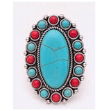 Oval Iconic Turquoise, Deep Coral Stone Ring