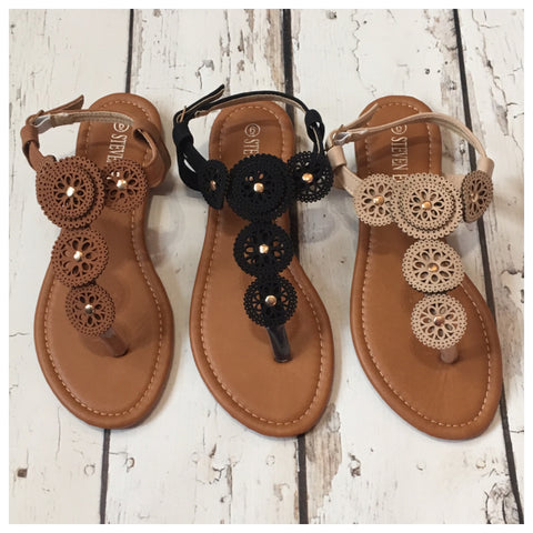 Adorable Leather Concho Strap Back Sandals