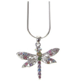 Adorable Pastel Crystal Dragonfly Whitegold Necklace