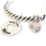 Inspirational Love You Mom Charm Silver Bracelet