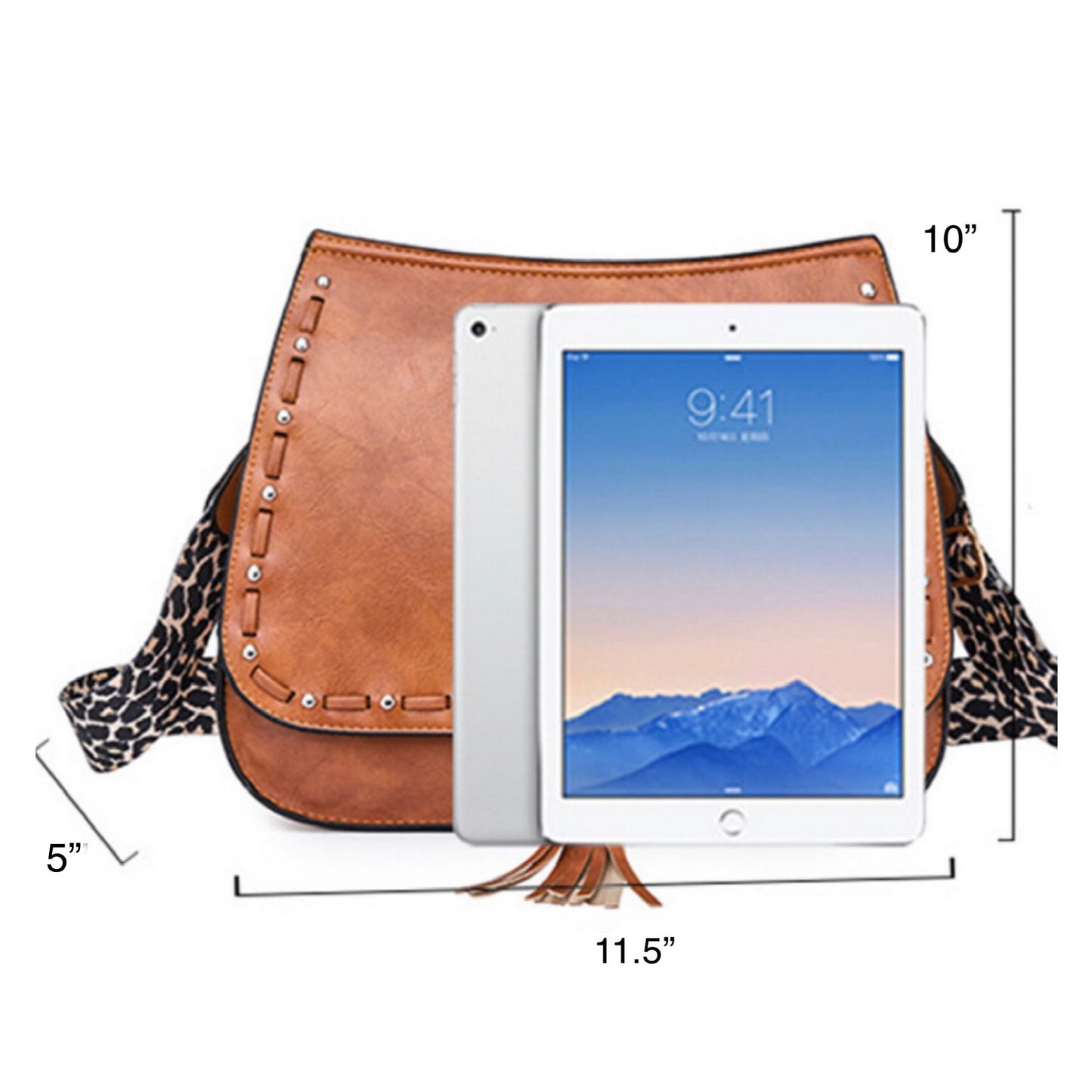 Hello Baby! Elizabeth Leopard Strap Tan Crossbody Bag, Satchel, Purse