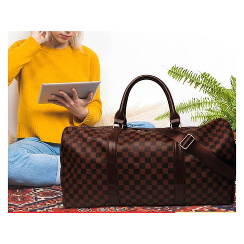 Oh YES its AMAZING! Brown Checkered Leather Duffle Bag, Tote Bag