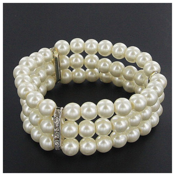 Stunning Multi Layered Crystal Accent Pearl Bracelets
