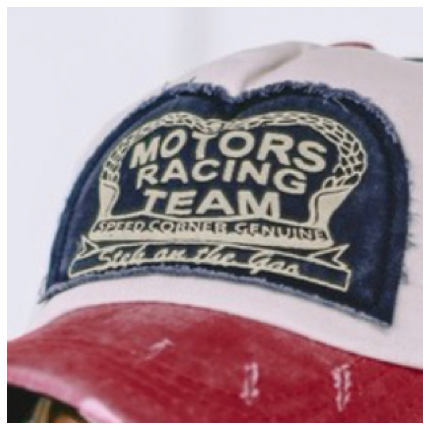 Ashlyn’s “Girl Get It” Motor Racing Red and Blue Distressed Denim Hat