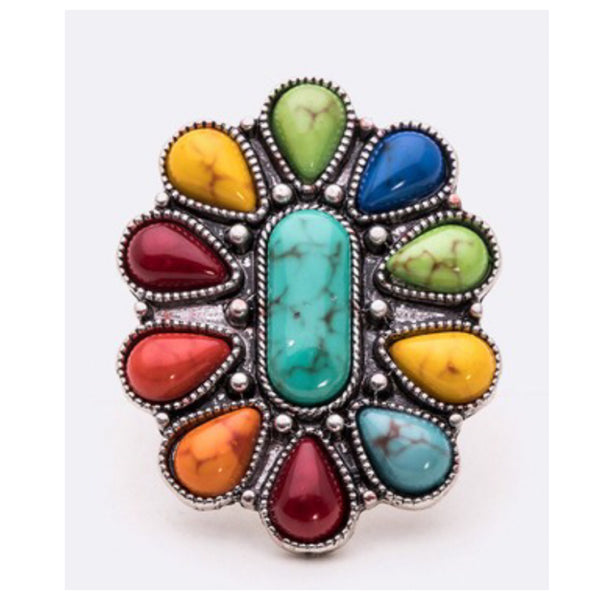 Mixed Stone Floral Western Ring