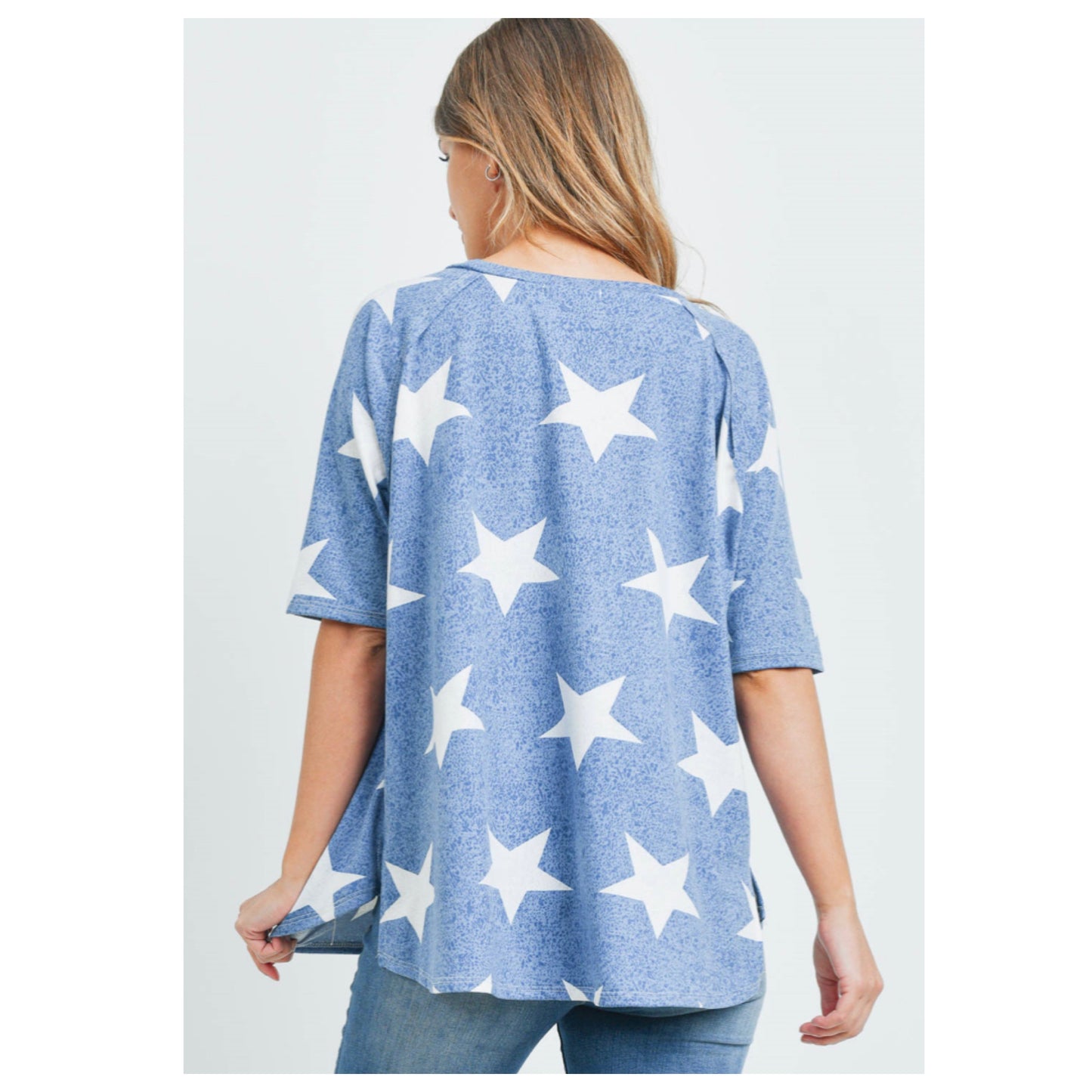 Closeout-Adorable Blue Star Print American Pride Top