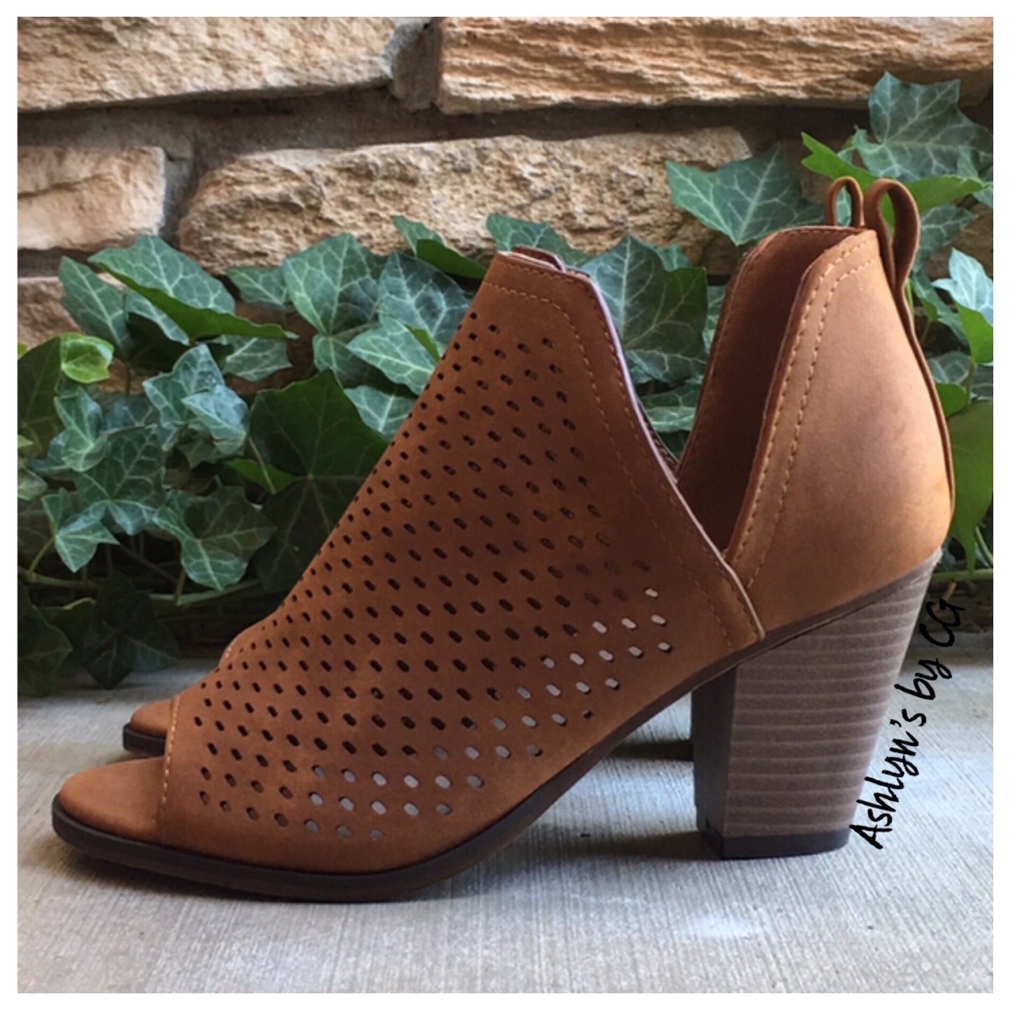 Special Sale! Sassy Me, Peep Toe Chunky Block Heel Tan Booties