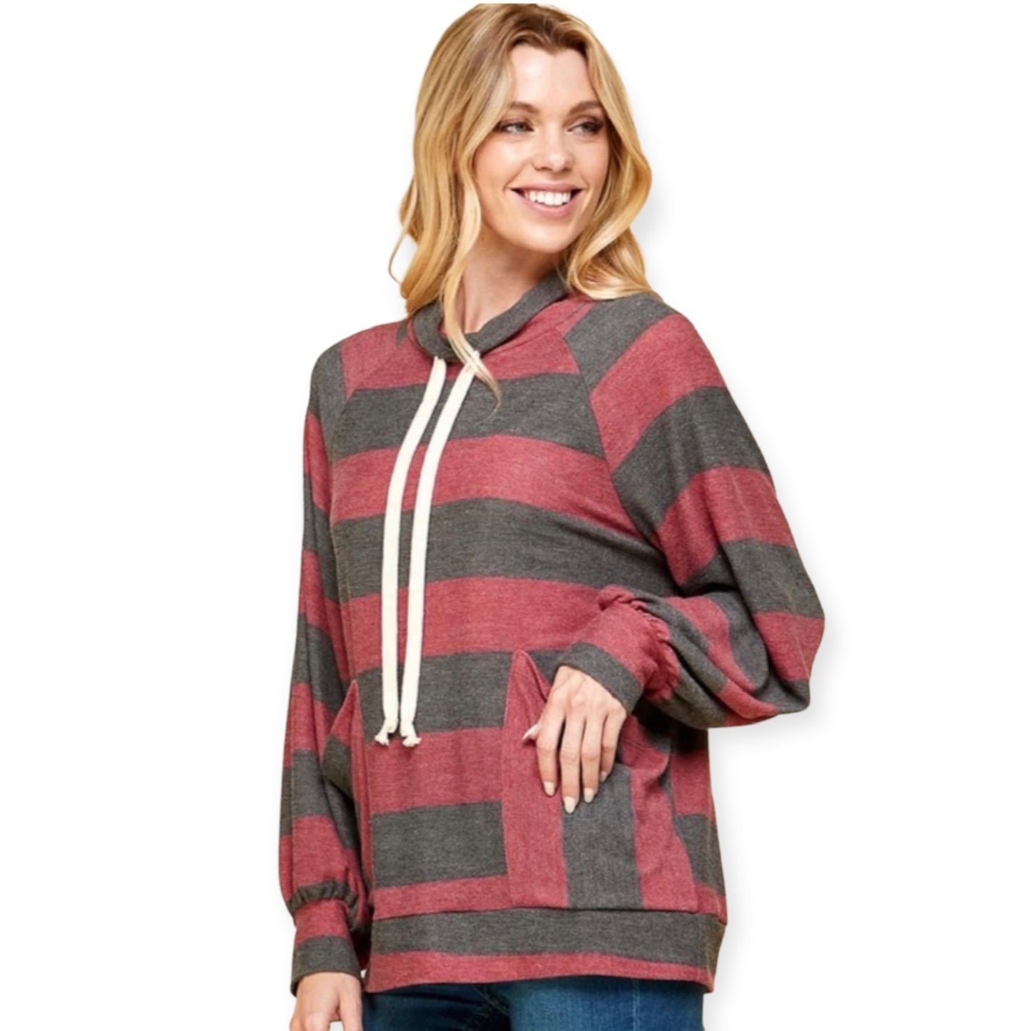 Ashlyn’s Burgundy Black Striped Cowl Top